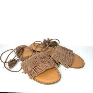 American Eagle Outfitters Tan Fringe Sandals Size 10